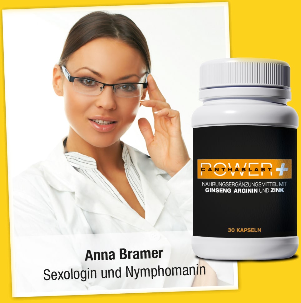 Anna Bramer, Sexologin, mit einer Dose CANTHABLAST POWER+